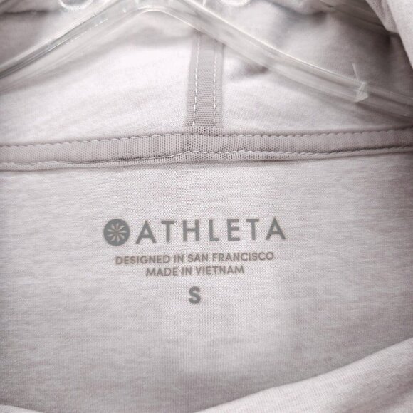 ATHLETA Uptempo Heather Pink Mauve Hoodie Rounded Hem Drawstring SMALL - Picture 7 of 10